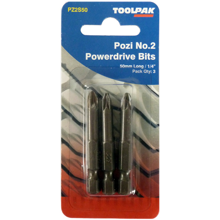 Screwdriver Bit 50mm PowerDrive PZ.2 Pack of 3 Toolpak 